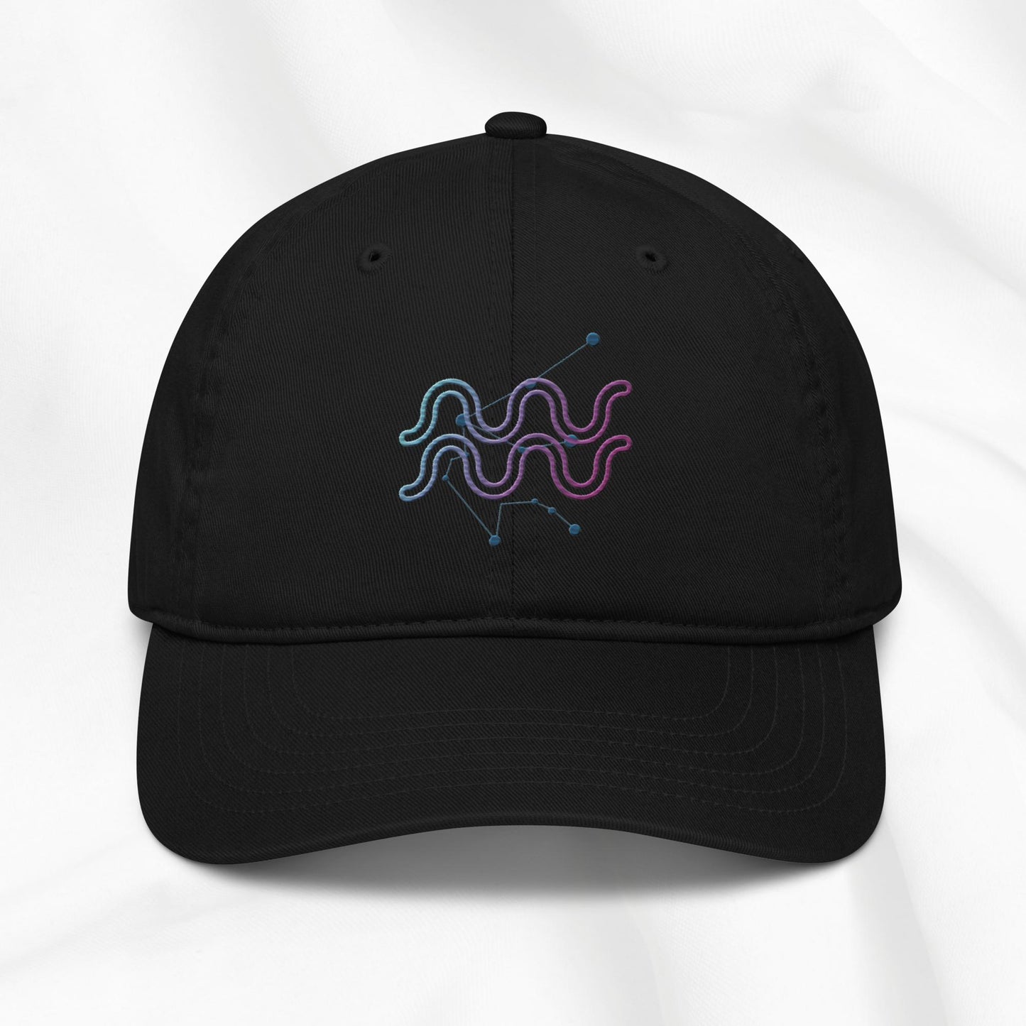 Organic cotton baseball cap in beige with zodiac design embroidered in multi color
