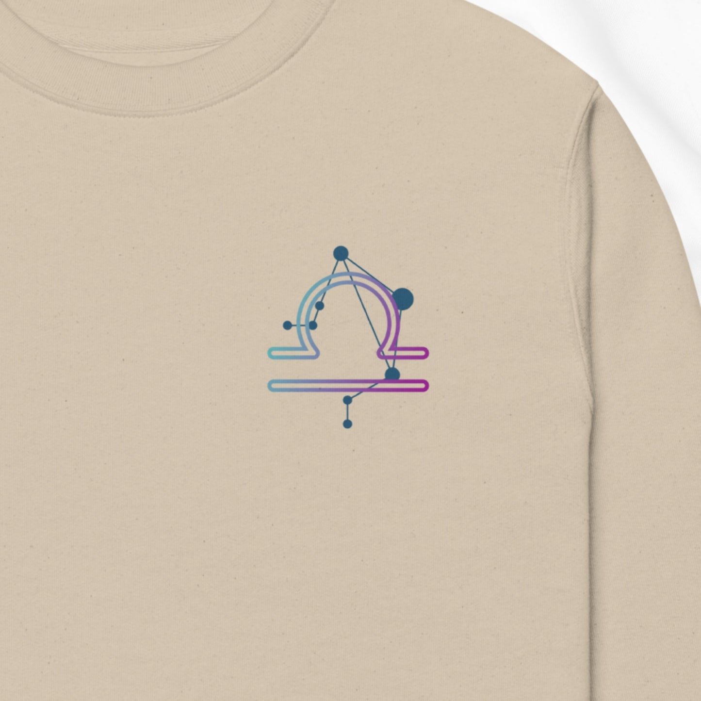 Beige sweatshirt with a colorful geometric design on the chest
