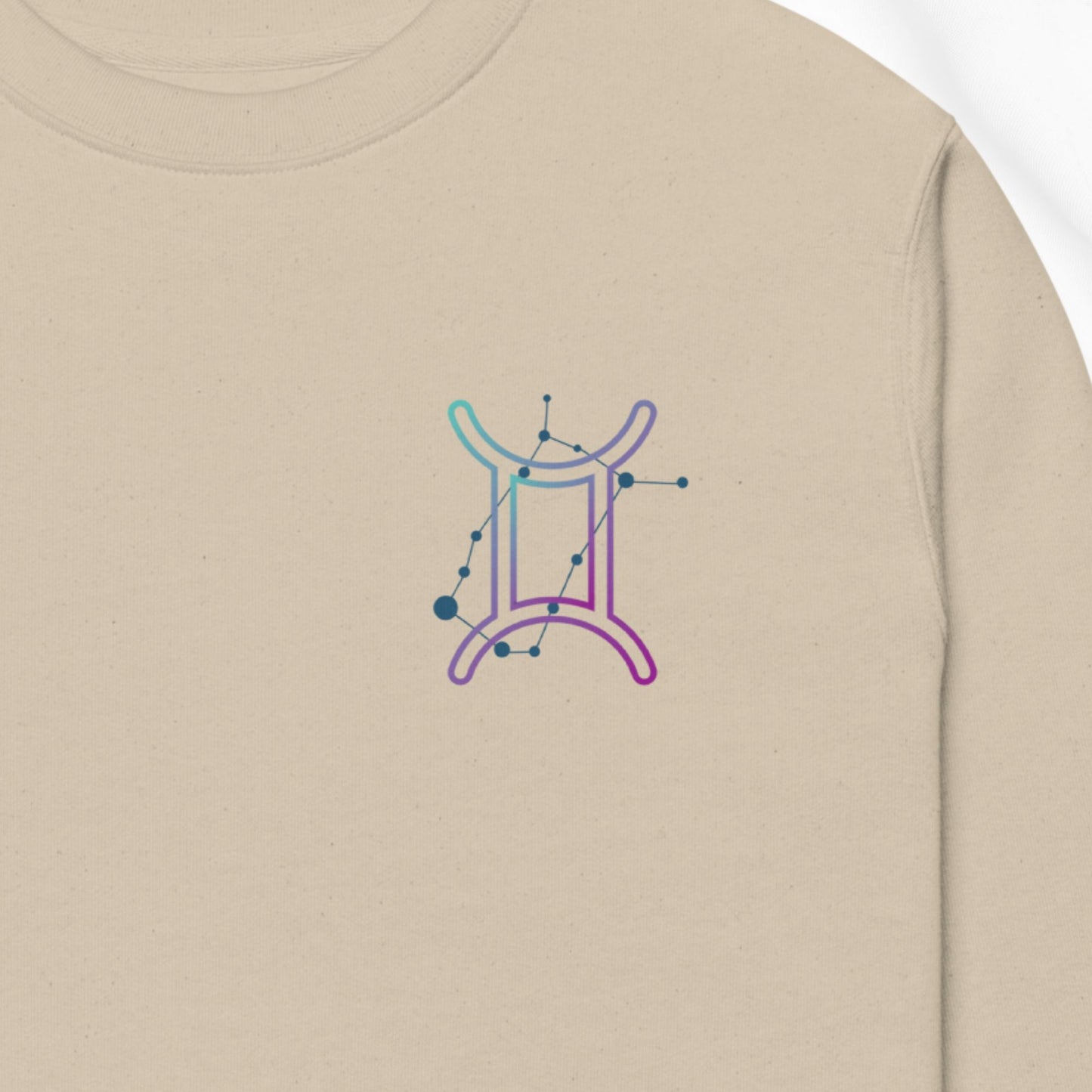 Beige sweatshirt with a gemini zodiac print design on the chest