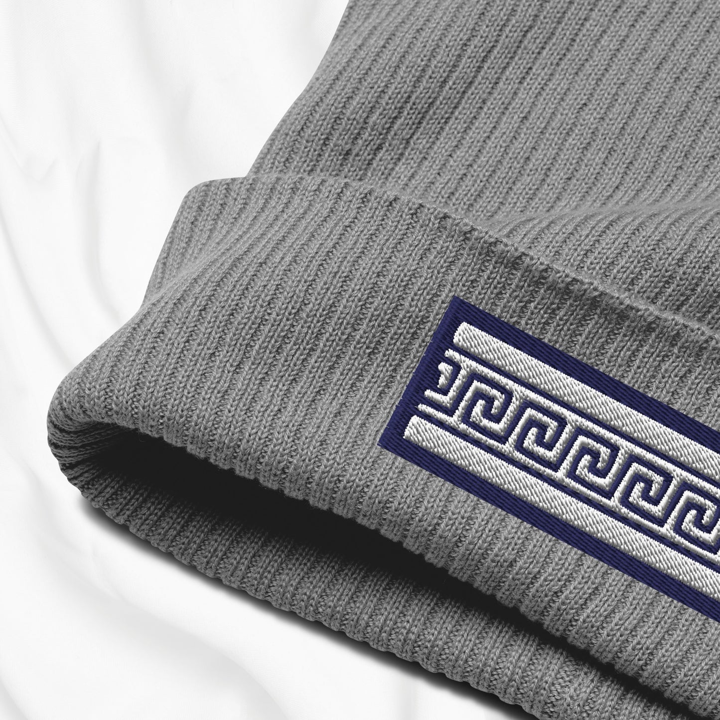 Greek Key Embroidered Beanie