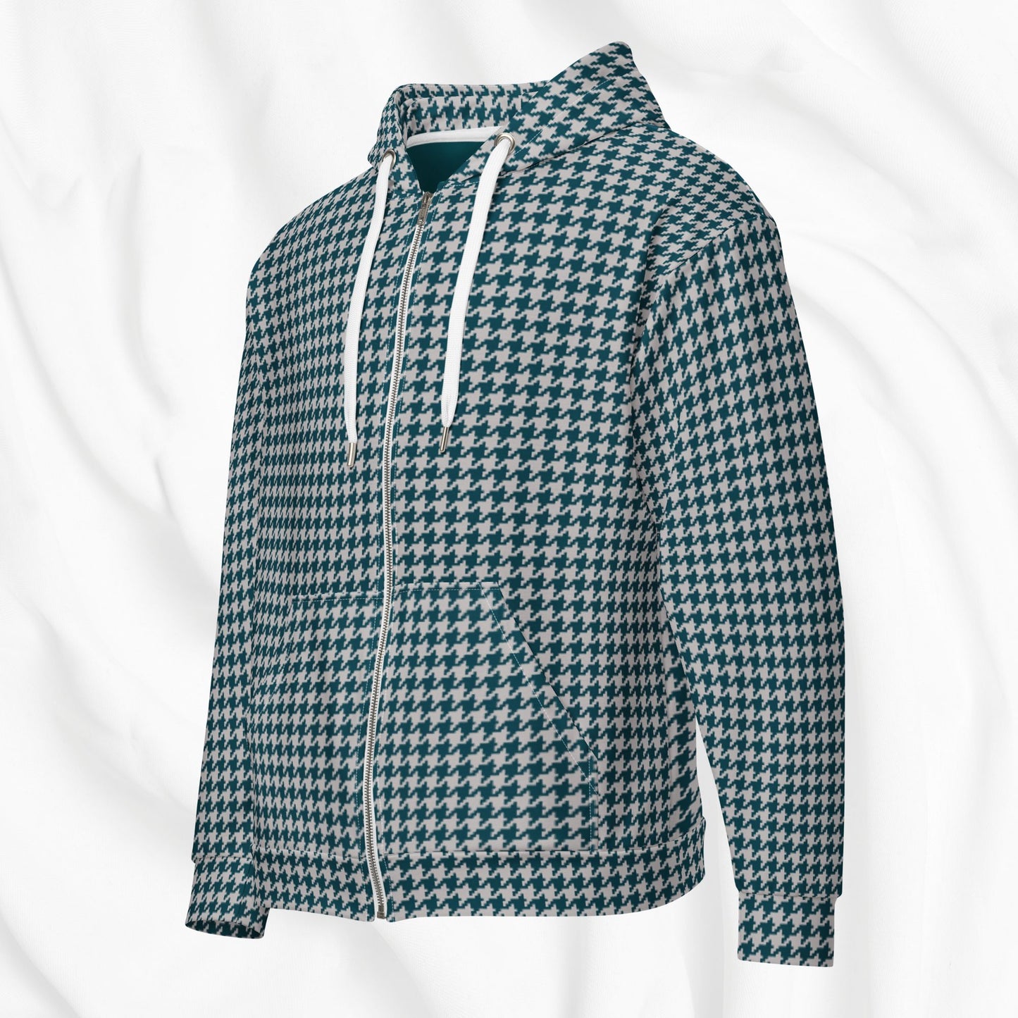Houndstooth All Over Print Zip Hoodie