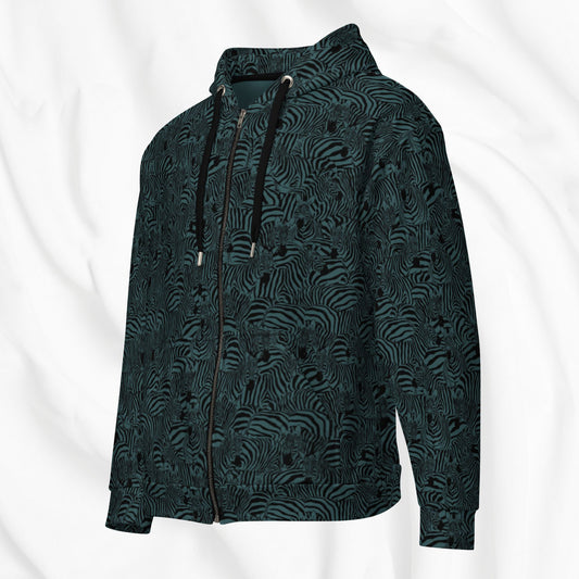 Zebra All Over Print Zip Hoodie