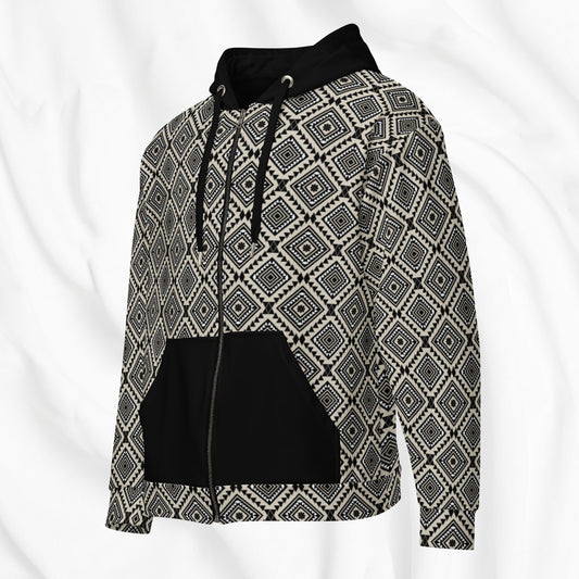 Ikat All Over Print Zip Hoodie
