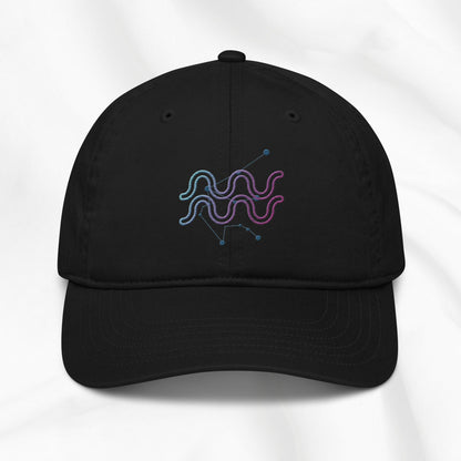 Organic cotton baseball cap in beige with zodiac design embroidered in multi color 