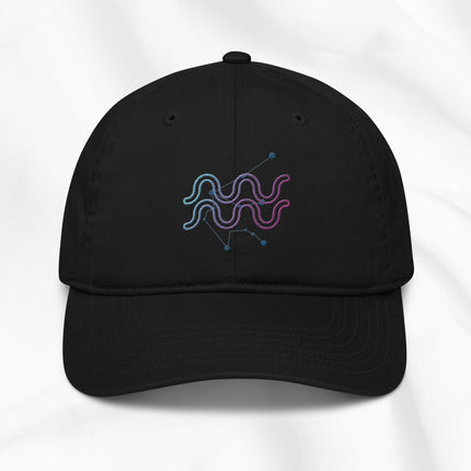 Organic cotton baseball cap in beige with zodiac design embroidered in multi color 