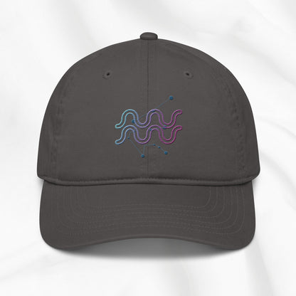 Organic cotton baseball cap in beige with zodiac design embroidered in multi color 