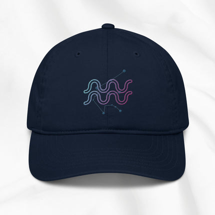 Organic cotton baseball cap in beige with zodiac design embroidered in multi color 