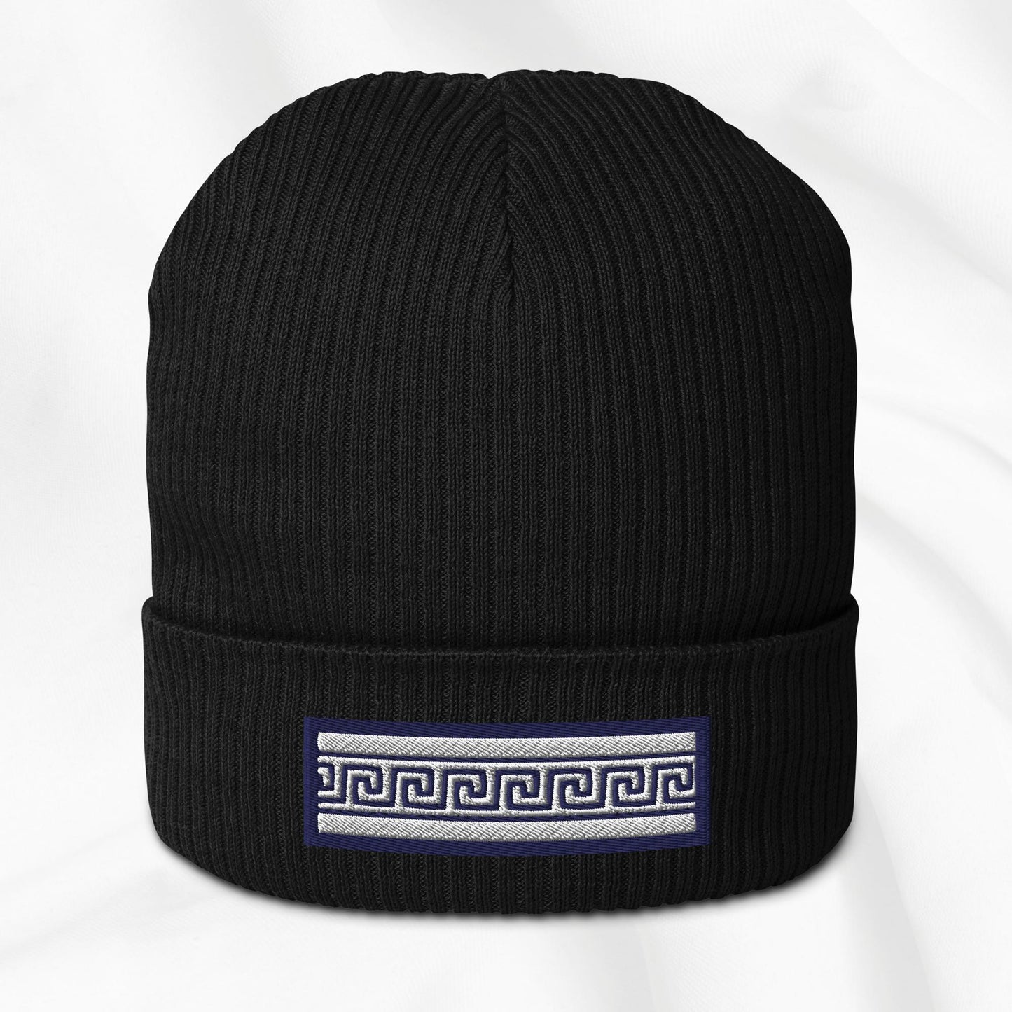 Greek Key Embroidered Beanie