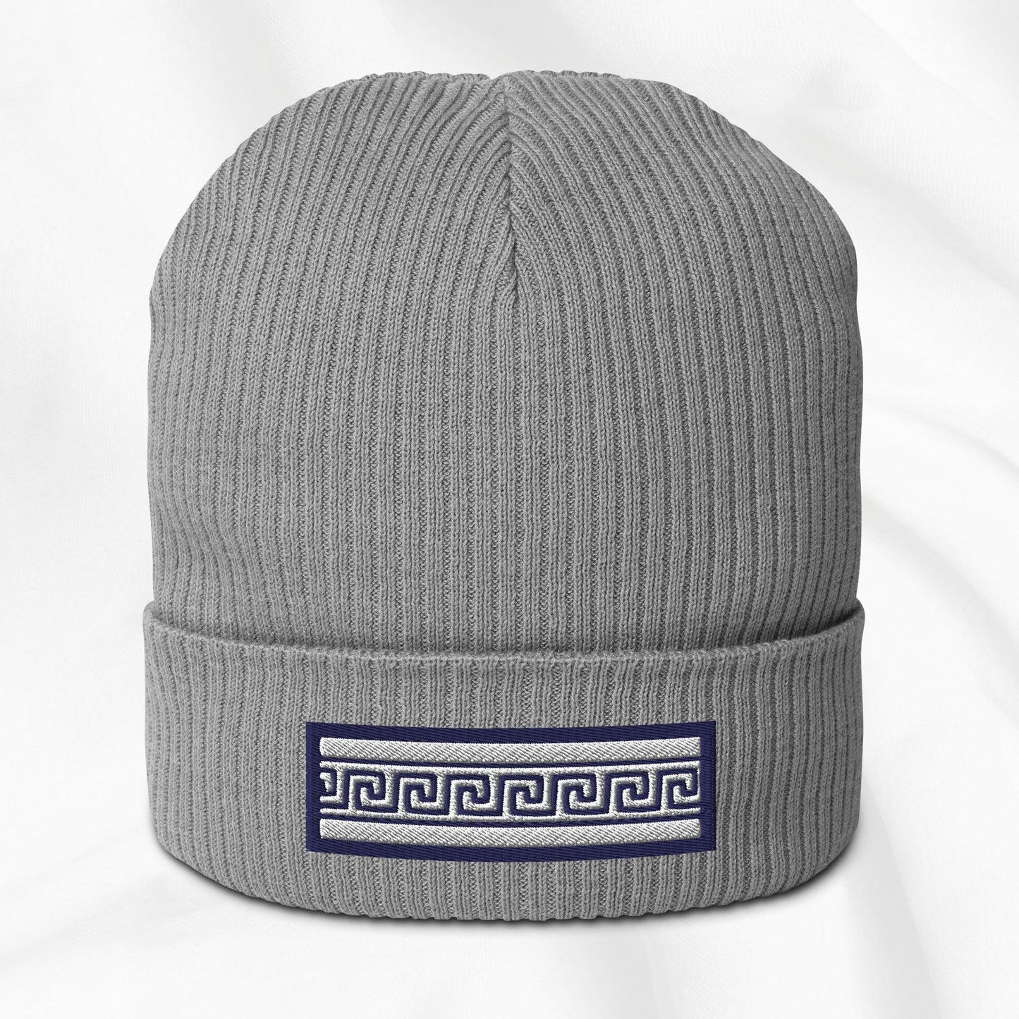 Greek Key Embroidered Beanie