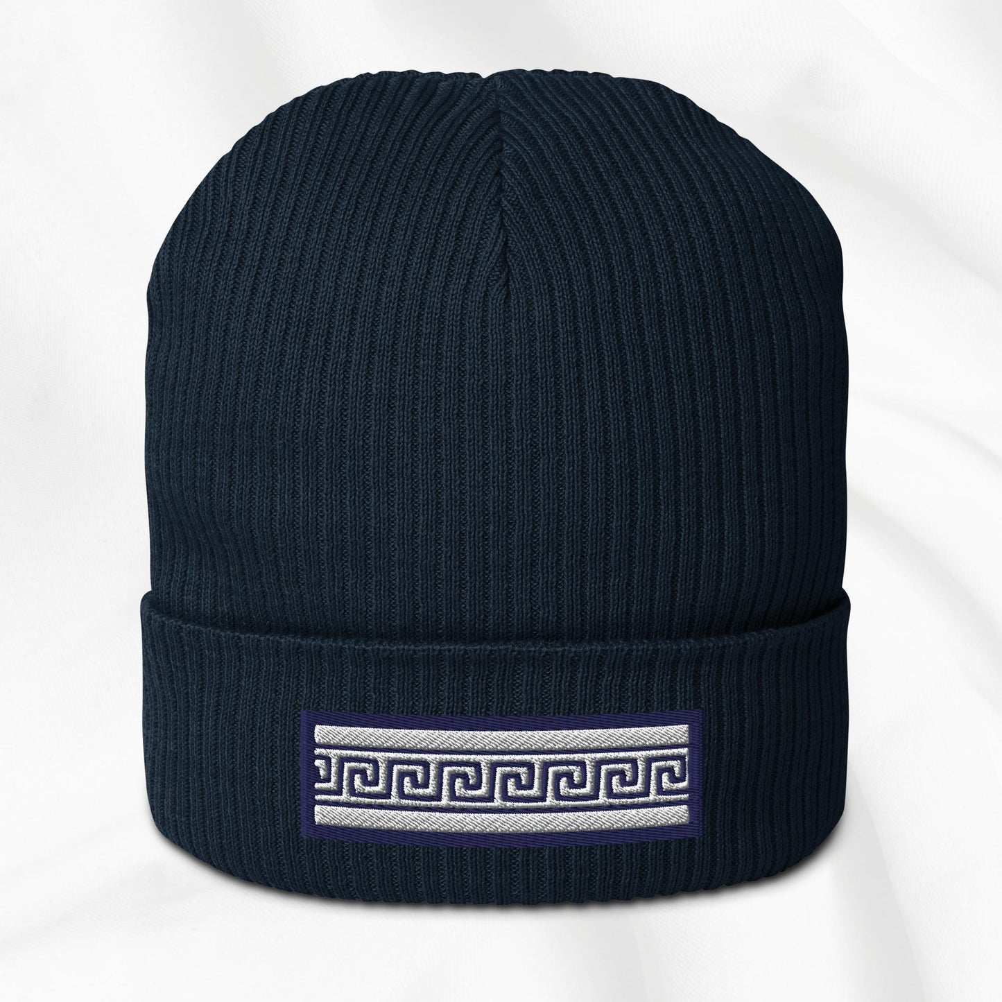 Greek Key Embroidered Beanie