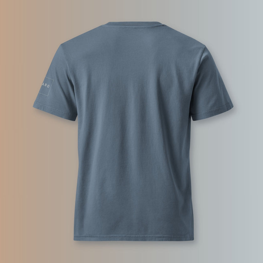 Back view of the Deep Teal Veinwork organic cotton T-shirt with a plain, unprinted back.
